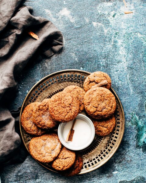 platter of cookies on top of blue surface, Brown Sugar Oatmeal Cookies