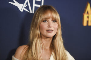 Jennifer Lawrence arrives at the AFI Fest premiere of "Zurawaski V Texas" on Wednesday, Oct. 23, at TCL Chinese Theatre in Los Angeles. (Photo by Richard Shotwell/Invision/AP)