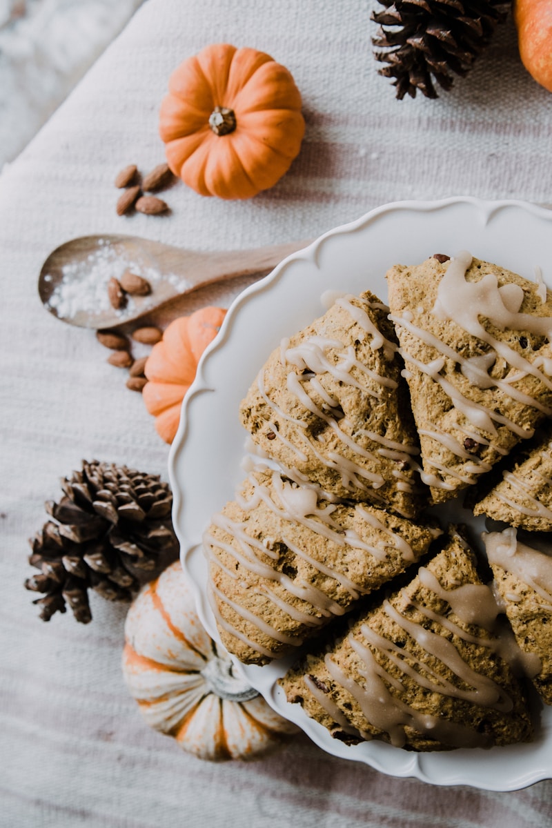 pumpkin scones baked cake on white ceramic plate