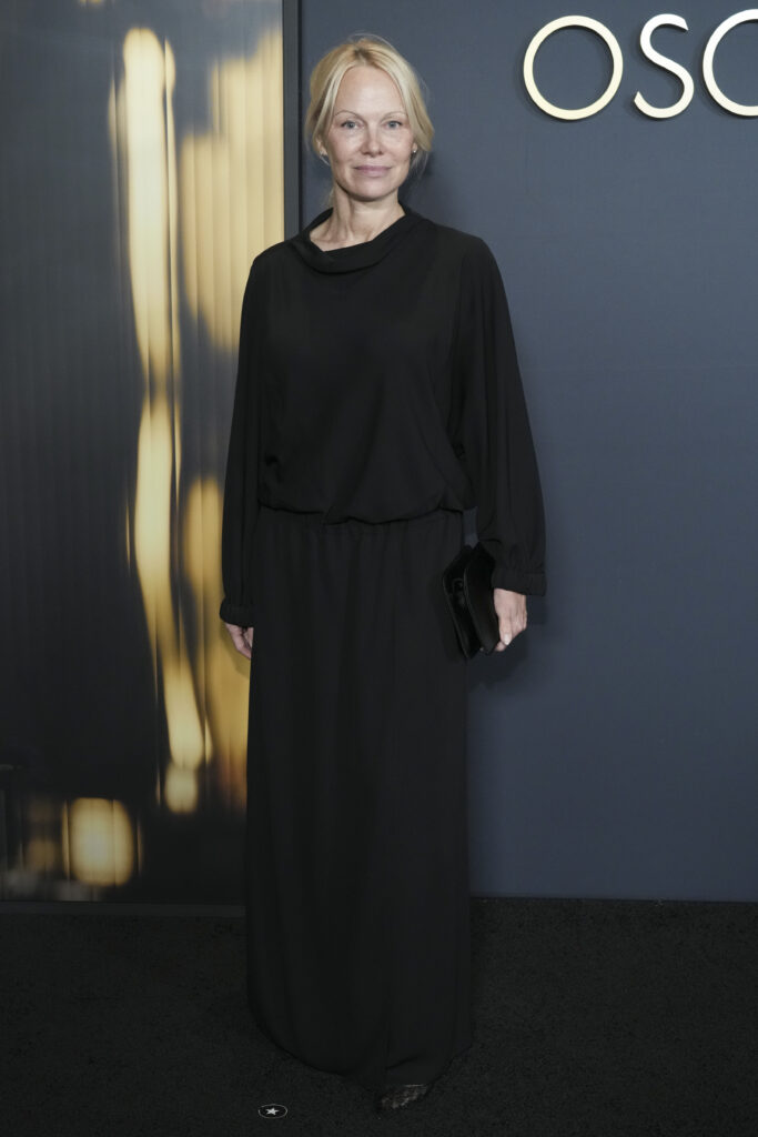 Pamela Anderson arrives at the 15th Governors Awards on Sunday, Nov. 17, 2024, at The Ray Dolby Ballroom in Los Angeles.