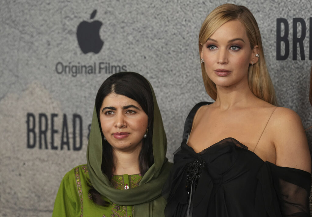 Jennifer Lawrence, producer of "Bread & Roses," poses at the premiere of the documentary film on Thursday, Nov. 14, 2024, at the Hammer Museum in Los Angeles.