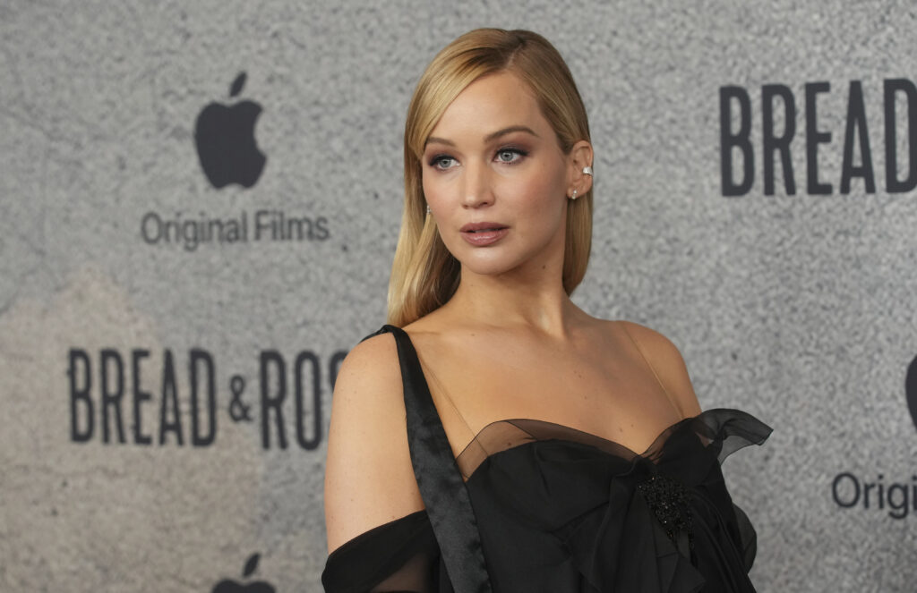 Jennifer Lawrence, producer of "Bread & Roses," poses at the premiere of the documentary film on Thursday, Nov. 14, 2024, at the Hammer Museum in Los Angeles.