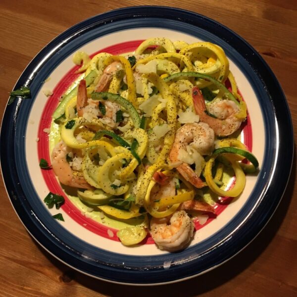 lemon shrimp served on zucchini noodles