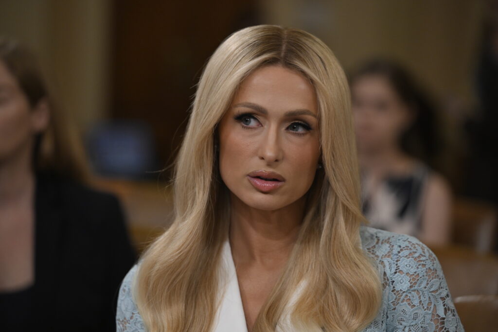 WASHINGTON DC, UNITED STATES - JUNE 26: Paris Hilton testifies about "Strengthening Child Welfare and Protecting America's Children" during a US House Committee on Ways and Means hearing on Capitol Hill in Washington, DC, on June 26, 2024 (Photo by Celal Gunes/Anadolu via Getty Images)