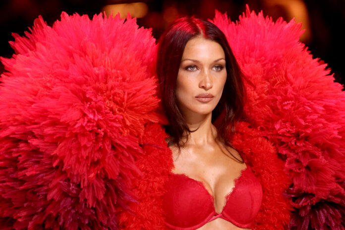 NEW YORK, NEW YORK - OCTOBER 15: Bella Hadid walks the runway for the Victoria's Secret Fashion Show 2024 on October 15, 2024 in New York City. (Photo by Mike Coppola/Getty Images for Victoria's Secret)