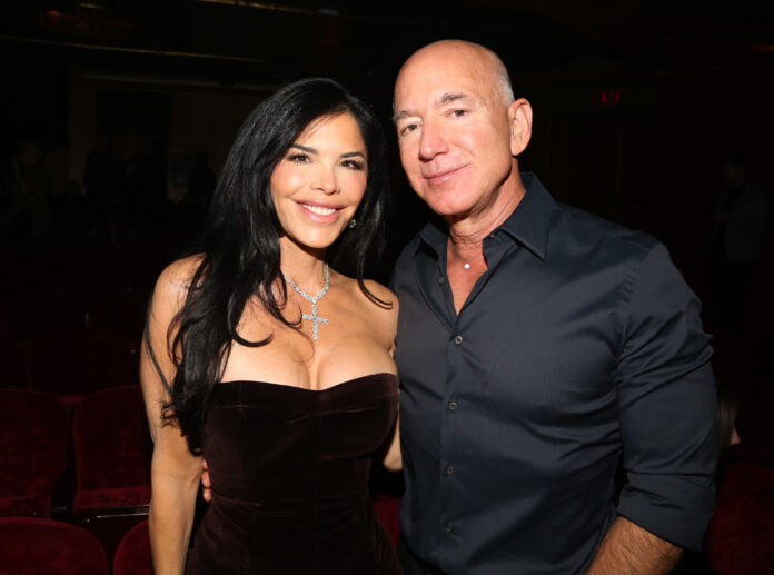 NEW YORK, NEW YORK - OCTOBER 20: Lauren Sanchez and Jeff Bezos attend the opening night of "Sunset BLVD" at St James Theater on October 20, 2024 in New York City. (Photo by Bruce Glikas/WireImage)