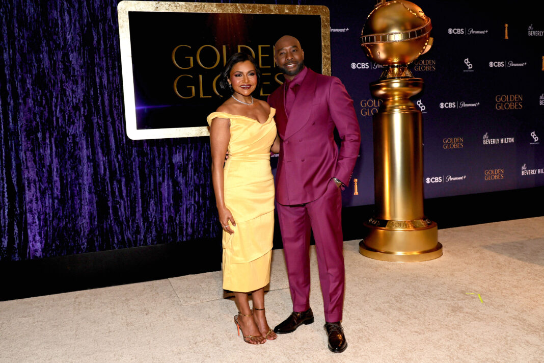 BEVERLY HILLS, CALIFORNIA - DECEMBER 09: (L-R) Mindy Kaling and Morris Chestnut pose onstage at the 82nd Annual Golden Globes Nominations Announcement at The Beverly Hilton on December 09, 2024 in Beverly Hills, California. (Photo by Maya Dehlin Spach/FilmMagic)