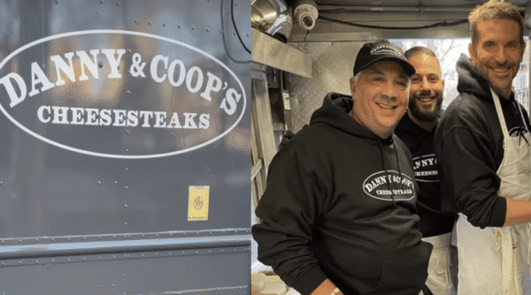 Bradley Cooper & Danny DiGiampietro (Photo via @angelos_pizzeria_south_philly IG)