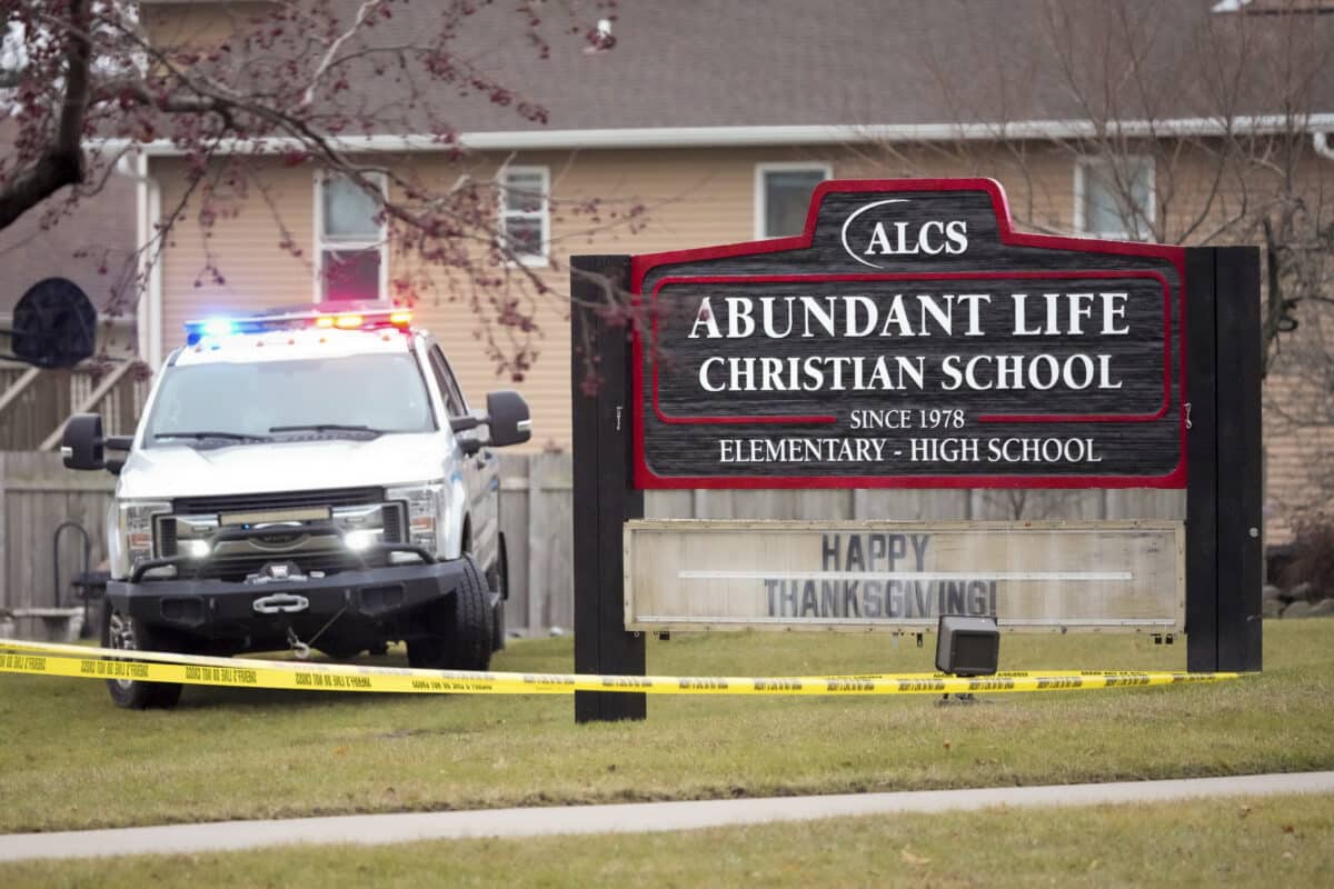 Wisconsin School - Emergency vehicles are parked outside the Abundant Life Christian School in Madison, Wis., following a shooting, Monday, Dec. 16, 2024. (AP Photo/Morry Gash)