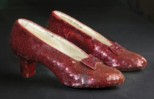 ruby slippers worn by Judy Garland in "The Wizard of Oz"