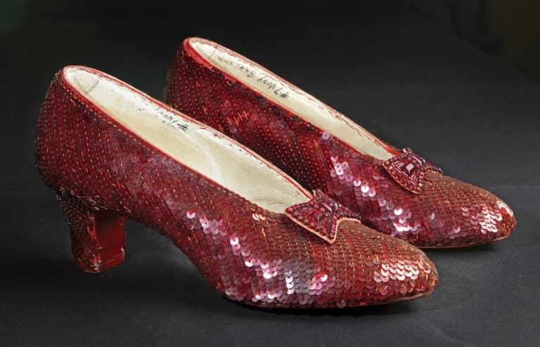 ruby slippers worn by Judy Garland in "The Wizard of Oz"
