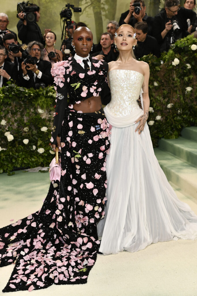 Cynthia Erivo, left, and Ariana Grande arrive at the premiere