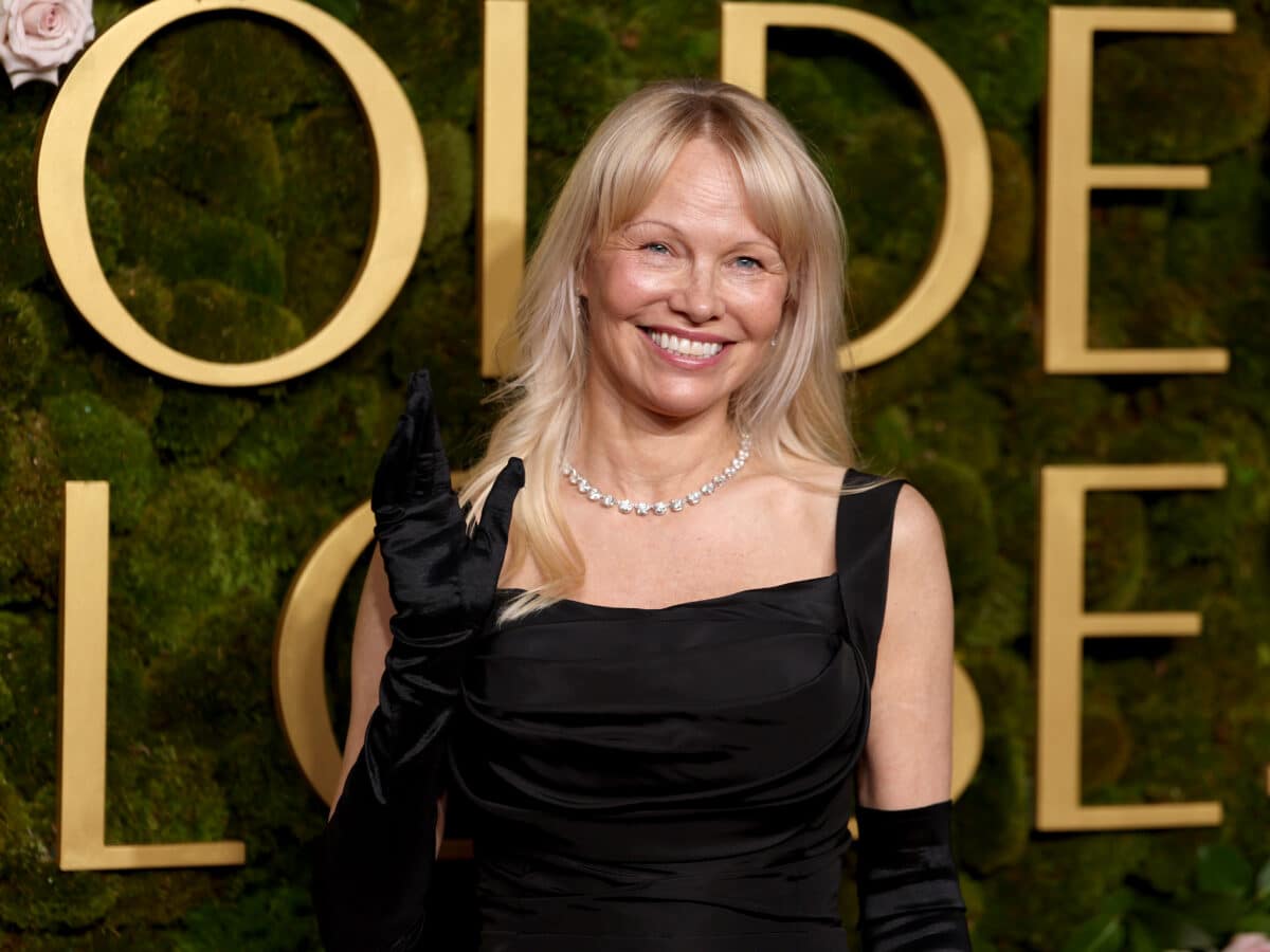BEVERLY HILLS, CALIFORNIA - JANUARY 05: Pamela Anderson attends the 82nd Annual Golden Globe Awards at The Beverly Hilton on January 05, 2025 in Beverly Hills, California. (Photo by Matt Winkelmeyer/WireImage)