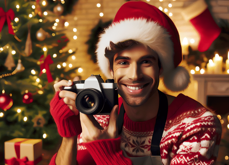 Christmas gift men ai generated, man, photography, christmas, festivity, gifts, christmas tree, smile, joy, serenity