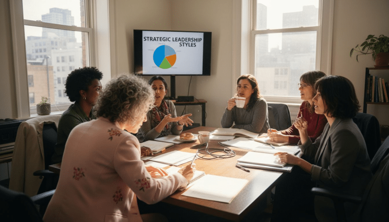 Group of diverse women leaders in lively office meeting