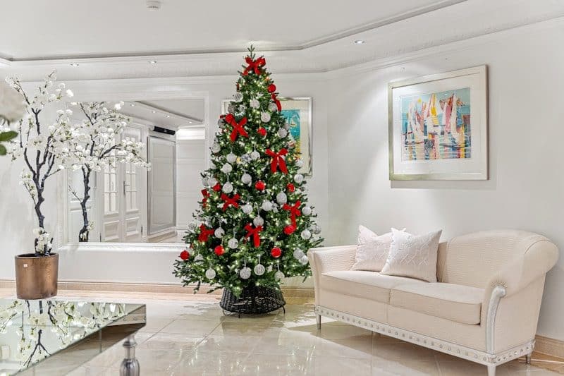 A decorated christmas tree in a living room