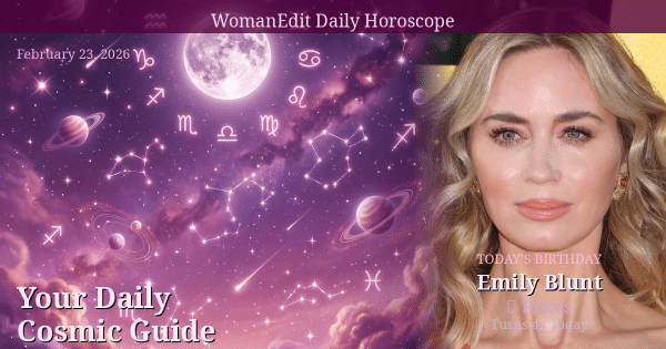 Daily horoscope February 23 2026 featuring Emily Blunt birthday - Pisces zodiac