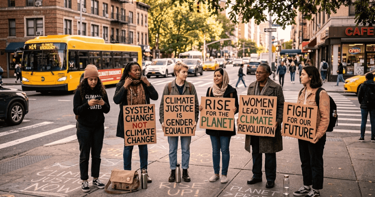 Group of women activists holding protest signs