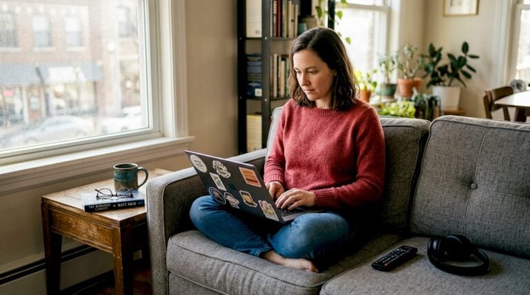 Woman using laptop for digital self-expression