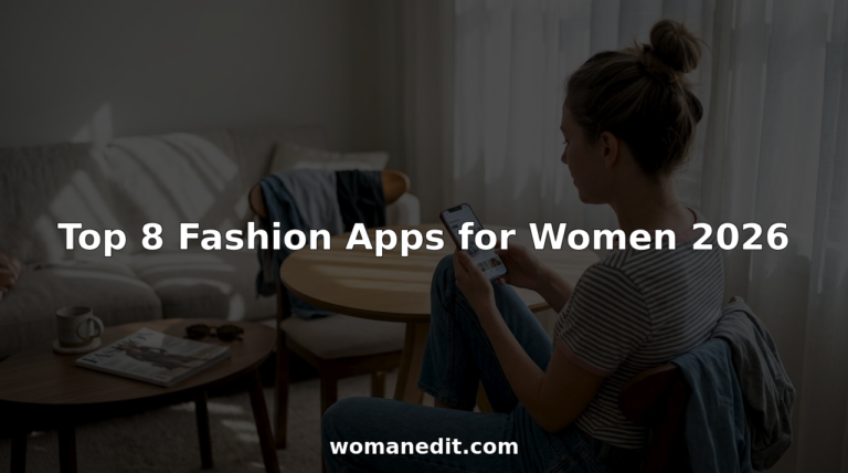 Woman using fashion app in bright living room
